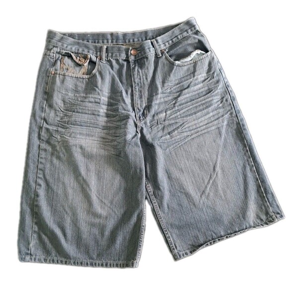 Brooklyn Xpress Jeans Shorts Men’s 40 Blue Denim Jorts Hip Hop Baggy Distressed - Picture 1 of 10